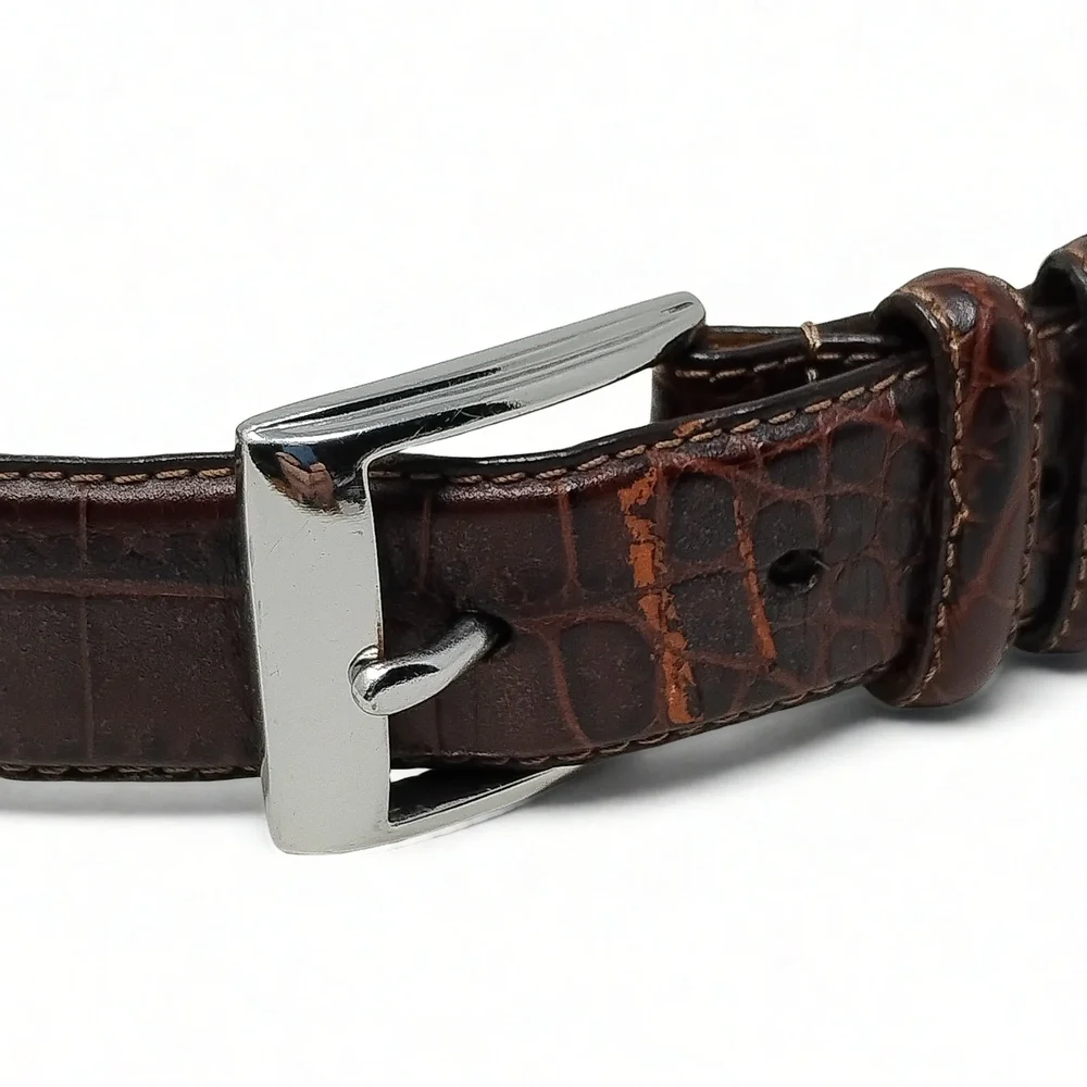 Preppy Minimalist Polo Ralph Lauren Alligator Embossed Leather Belt Mens Size 38